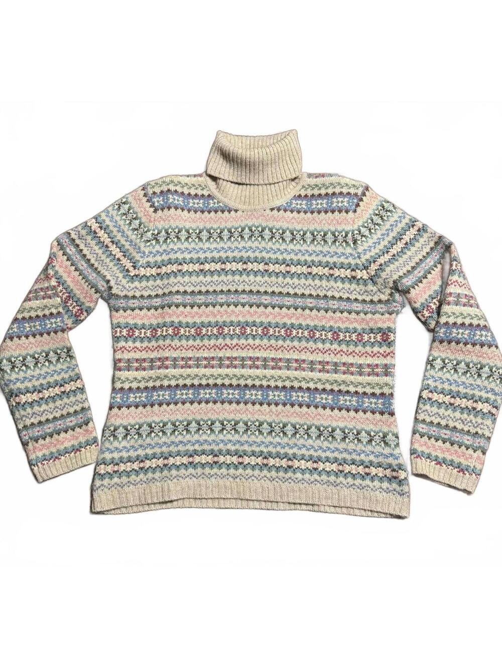 VTG 90's Ralph Lauren Lambs Wool /Camel Hair Fair Isle Turtleneck Sweater M